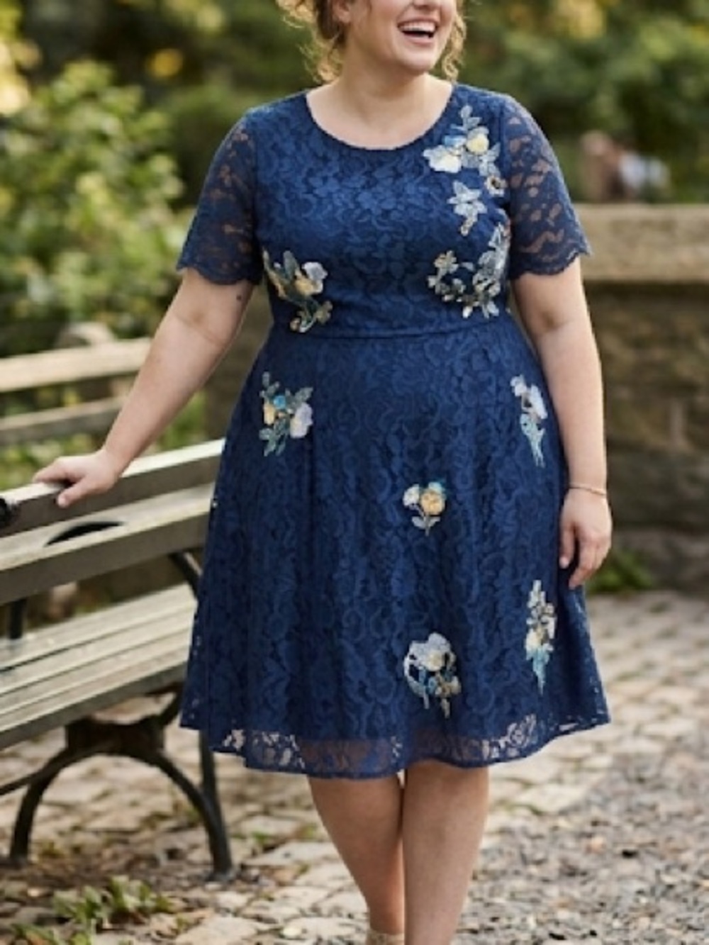 ModCloth Floral Embroidered Beaded Lace A-Line Dress Blue Size 1X Plus Size